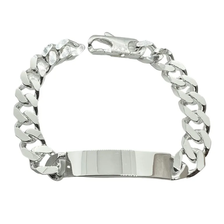 Pansarlänk med Gravyrplatta Armband Silver - 10 mm