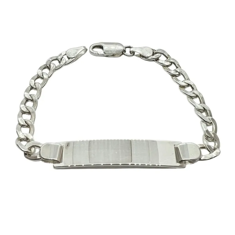 Pansarlänk med Gravyrplatta Armband Silver - 6 mm
