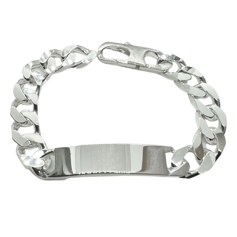 Pansarlänk med Gravyrplatta Armband Silver - 11 mm