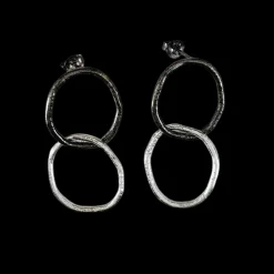 Örhängen Double Rings Svart/Rhodinerat Silver