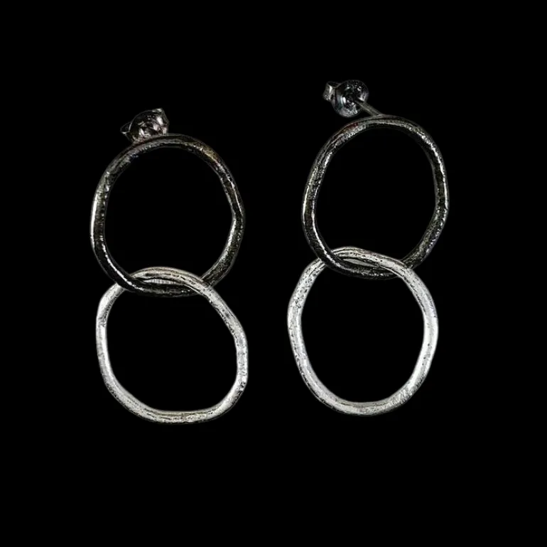 Örhängen Double Rings Svart/Rhodinerat Silver