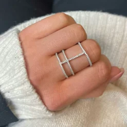 Ring 3 Lines Sparkling Silver