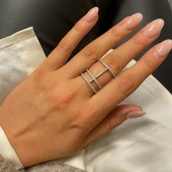 Ring 3 Lines Sparkling Silver