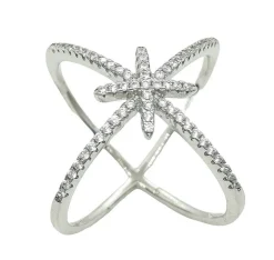 Ring Double Cross Sparkling Silver