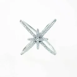 Ring Double Cross Sparkling Silver