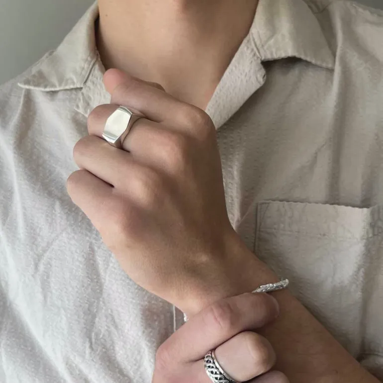 Ring Klackring Hexagon Silver