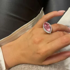 Ring Oval Pink Sparkling Silver