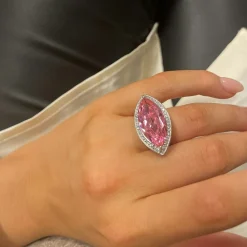 Ring Oval Pink Sparkling Silver