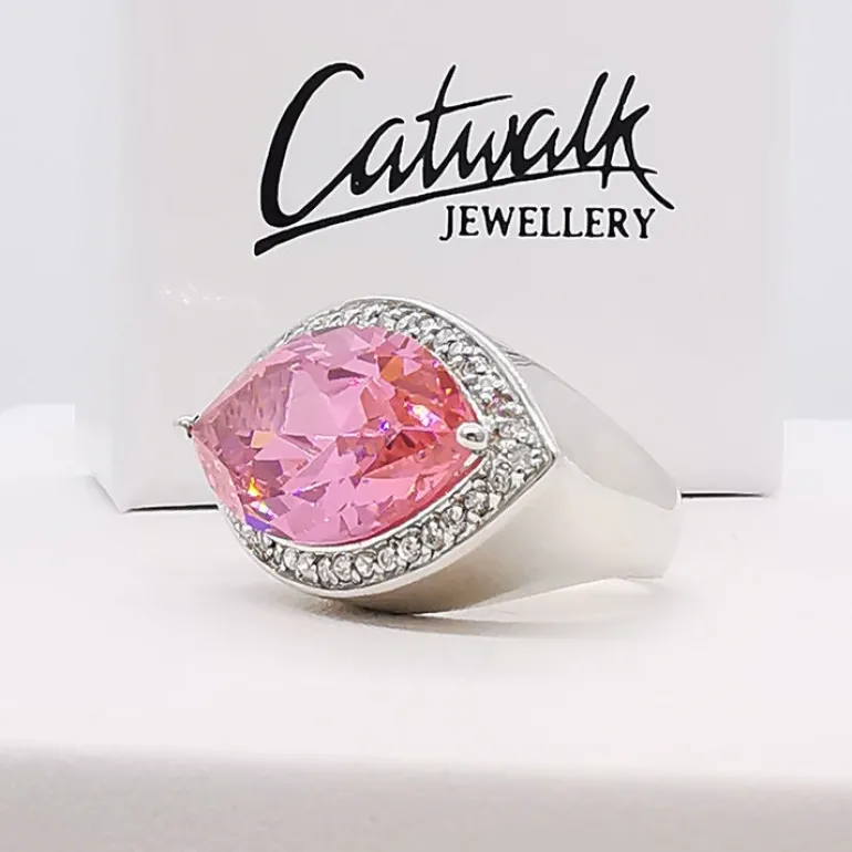 Ring Oval Pink Sparkling Silver
