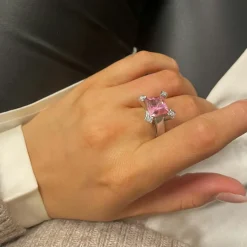 Ring Square Pink Sparkling Silver