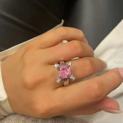 Ring Square Pink Sparkling Silver