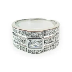 Ring Triple Row Sparkling Silver