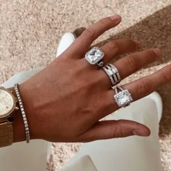 Ring Triple Row Sparkling Silver