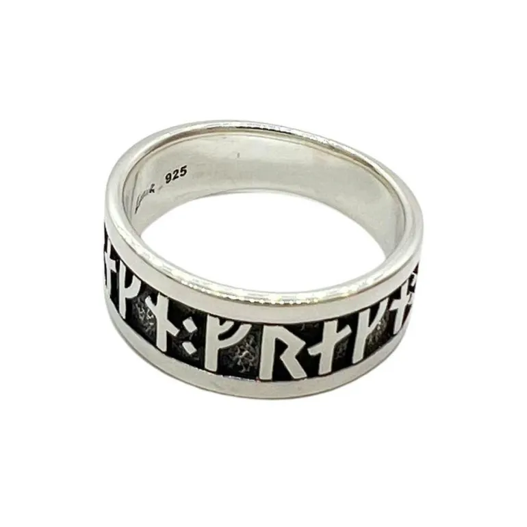 Ring Viking Runes Oxiderat Silver