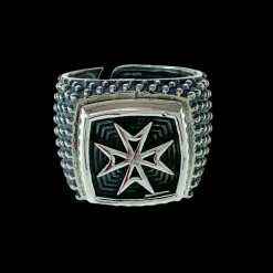 Signetring Knight Cross Oxiderat Silver