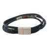Svart Tredelat Läderarmband Jasper / Onyx Stenar