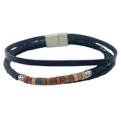 Svart Tredelat Läderarmband Jasper / Onyx Stenar