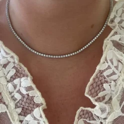 Tennishalsband White Silver - 2 mm