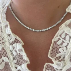 Tennishalsband White Silver - 3 mm