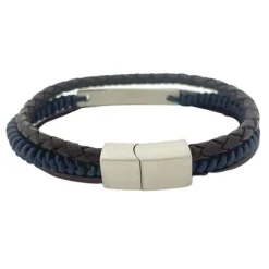 Tredelat Läderarmband Blå/ Brun