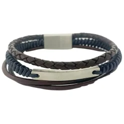 Tredelat Läderarmband Blå/ Brun