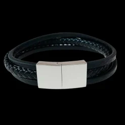 Treradigt Läderarmband - Svart