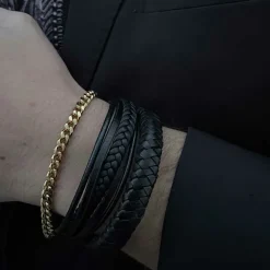 Treradigt Läderarmband - Svart
