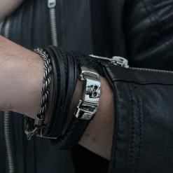Treradigt Läderarmband - Svart