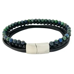 Treradigt Läderarmband Azulite Malachite / Onyx