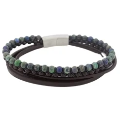 Treradigt Läderarmband Azulite Malachite / Onyx