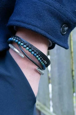 Treradigt Läderarmband Azulite Malachite / Onyx