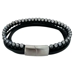 Treradigt Läderarmband Bead Labradolite / Onyx