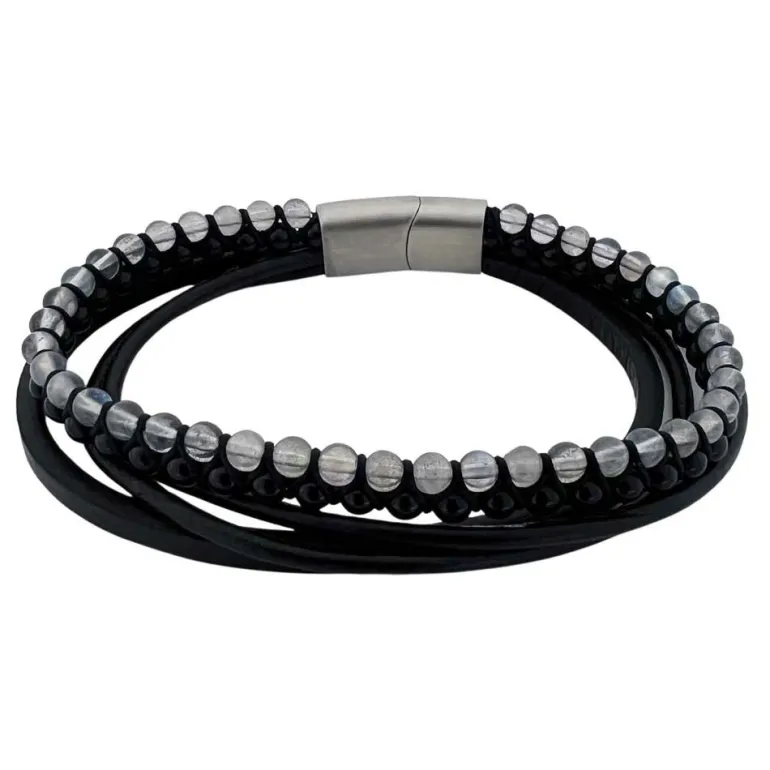 Treradigt Läderarmband Bead Labradolite / Onyx