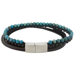 Treradigt Läderarmband Bead Blue Apatite / Onyx