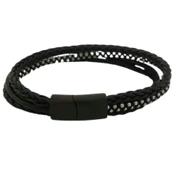 Treradigt Läderarmband Svart