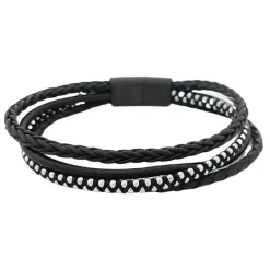 Treradigt Läderarmband Svart