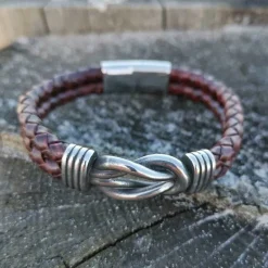 Tvåradigt läderarmband med steel-lås - Brunt