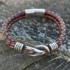 Tvåradigt läderarmband med steel-lås - Brunt